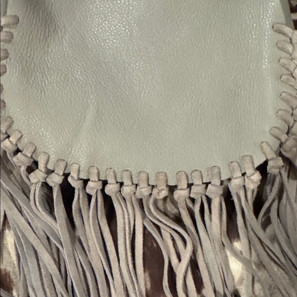 Zara gray leather crossbody mini flap bag with fringe and silver link chain - Picture 5 of 9
